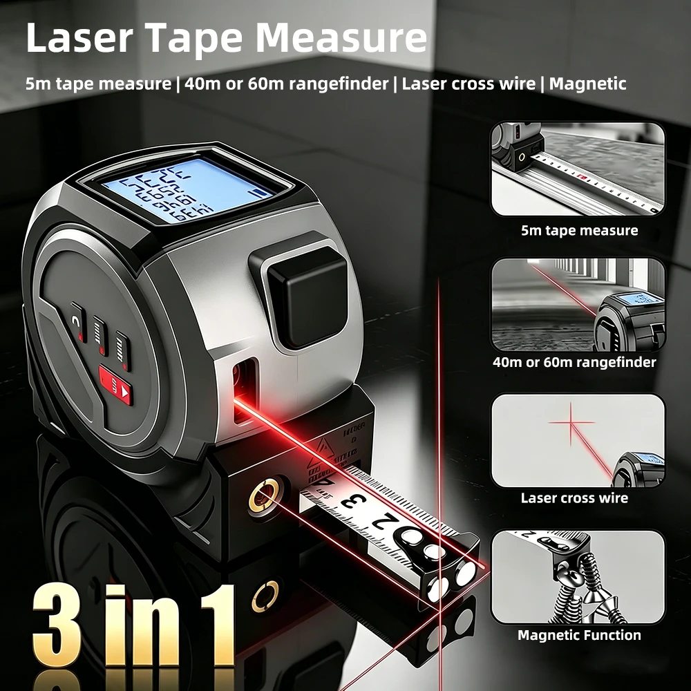 Laser Measure Area Volume Calculator - 3 in1 Laser Measuring Tape 5M