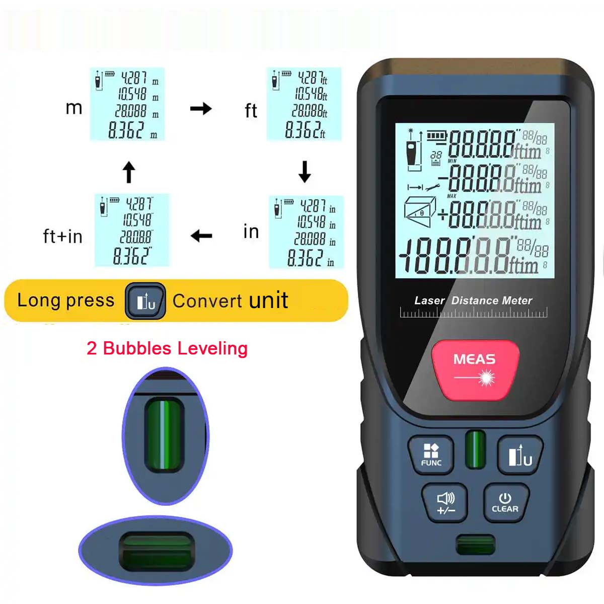 100m Laser Distance Meter 50m  - đánh giá và giá Laser Distance Meter With Bubble Level