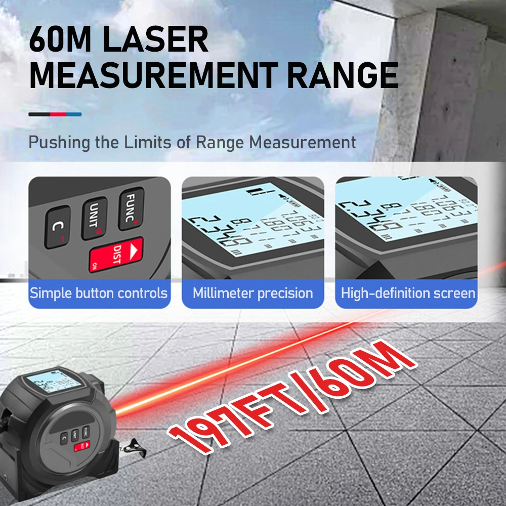 3 in1 Laser Measuring Tape 5M  - đánh giá và giá Laser Measure Area Volume Calculator