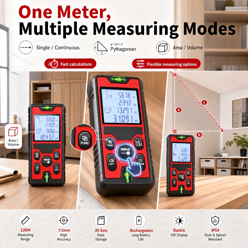 120M Laser Distance Meter USB‑ - đánh giá và giá Laser Distance Meter With Bubble Level